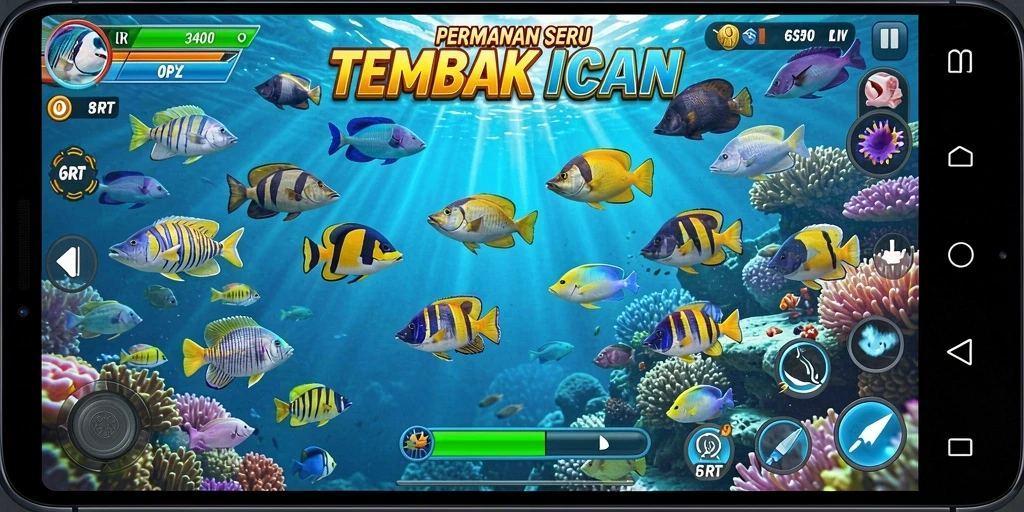 Tangkapan layar dari gameplay seru Tembak Ikan di 6RT.