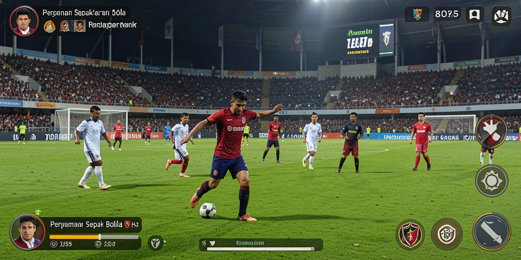 Screenshot utama 8055 menampilkan pertandingan sepak bola yang intens.