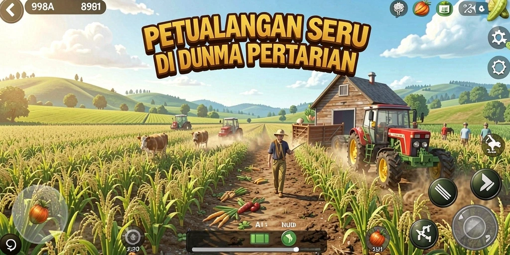 Tampilan permainan 898A dengan kebun yang subur dan berwarna-warni.