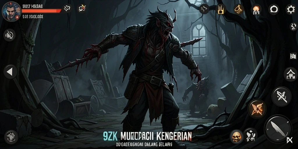 Screenshot utama 9ZK menampilkan gameplay seram yang mencekam.
