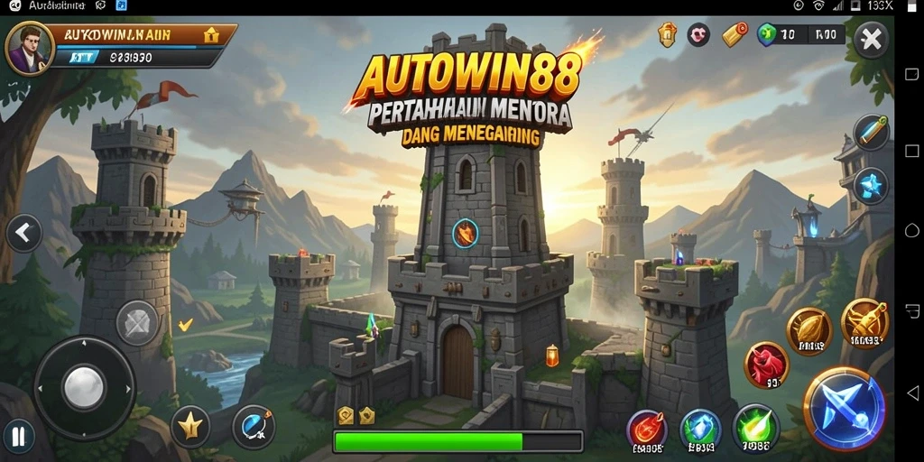 Screenshot AUTOWIN88 menampilkan serangan menara dalam gameplay Tower Defense.