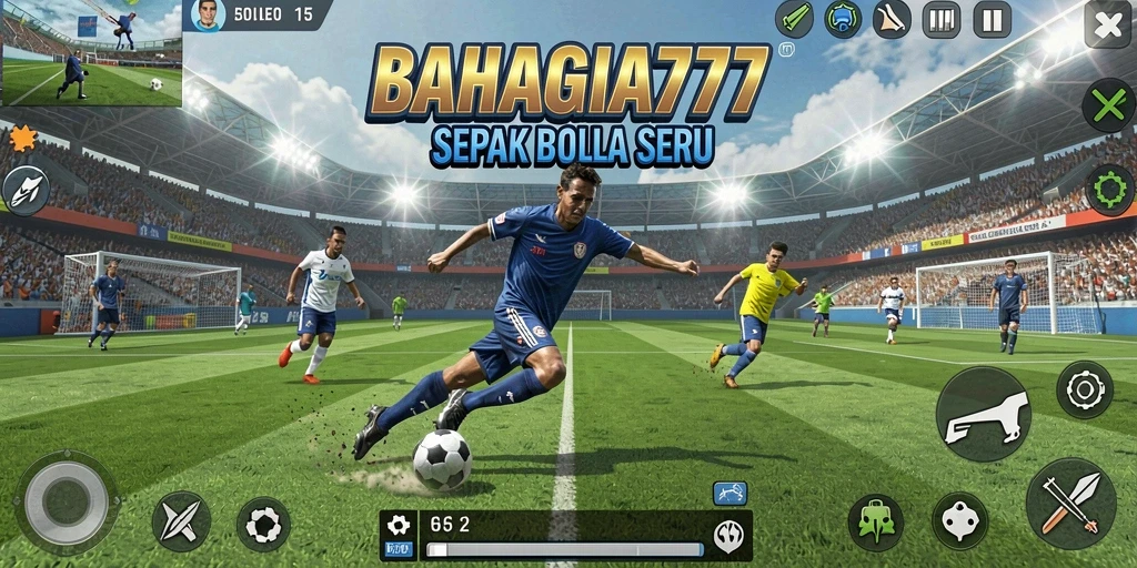 Screenshot BAHAGIA777 yang menunjukkan aksi seru di lapangan sepak bola.