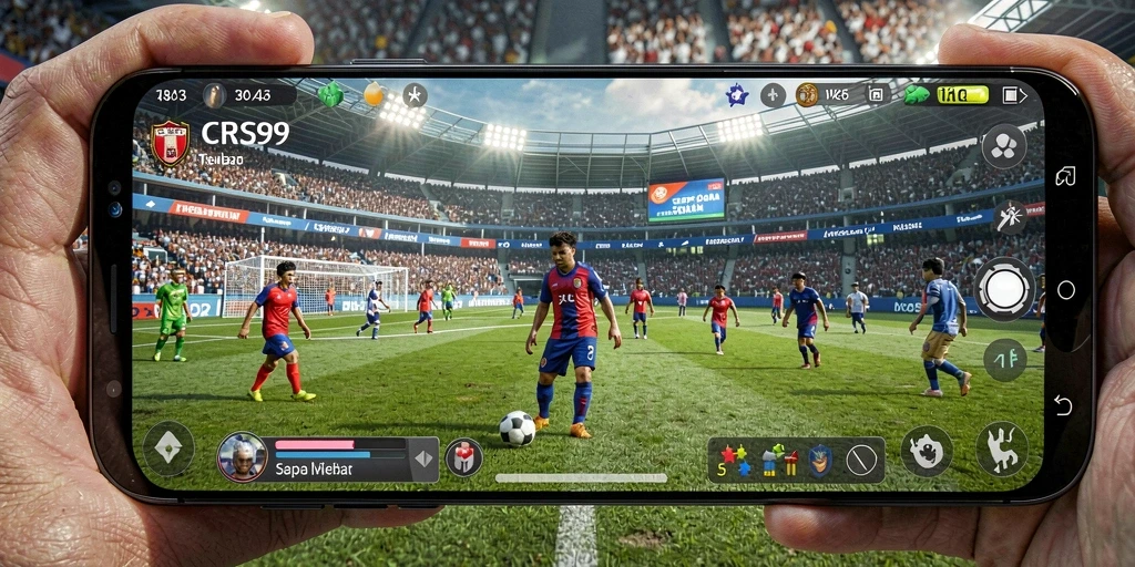 Tampilan gameplay menarik dari CRS99 di lapangan sepak bola.