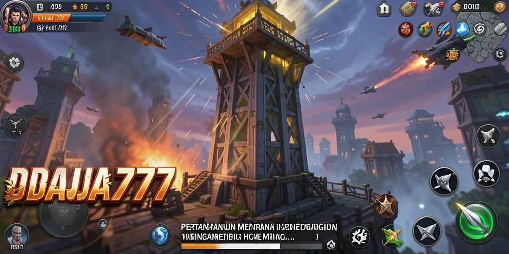 Screenshot gameplay DRAJA777 menampilkan aksi menara pertahanan yang seru.