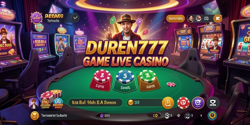 Screenshot DUREN777 yang menunjukkan dealer langsung dan gameplay menarik.