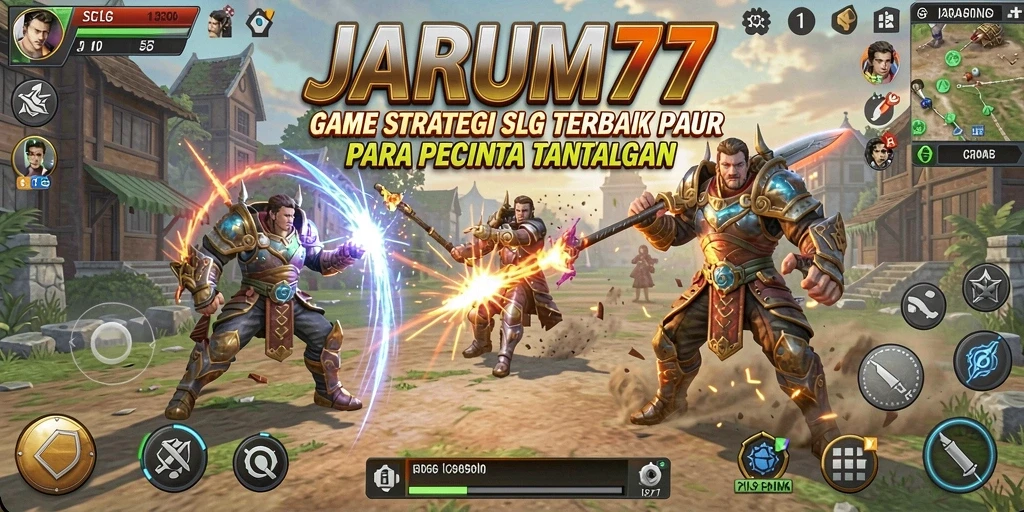 Tampilan gameplay JARUM77 yang menampilkan pertarungan epik dan manajemen sumber daya.