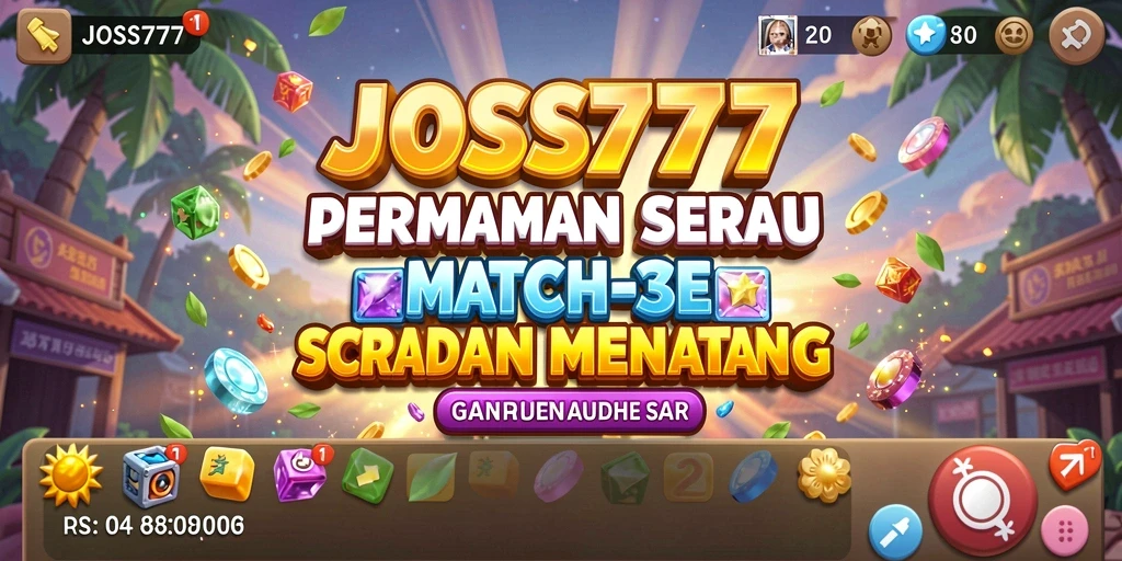 Tangkapan layar utama JOSS777 menampilkan aksi Match-3 yang mendebarkan.