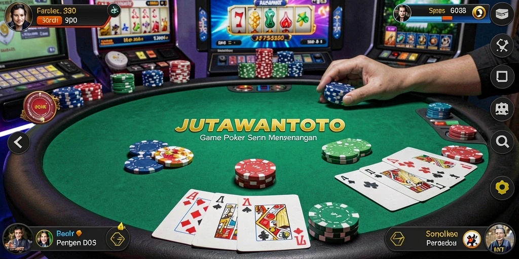 Tampilan menarik dari gameplay Poker di JUTAWANTOTO.