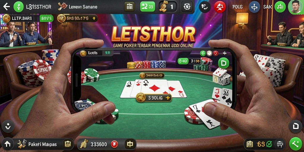 Screenshot LETSTHOR menampilkan momen seru dalam permainan Poker.