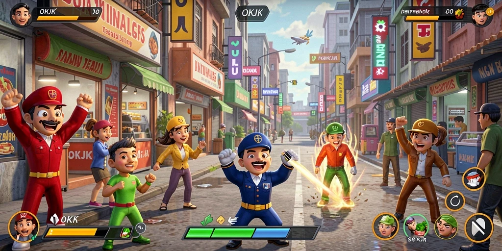 Gameplay arcade seru di OKJK, penuh tantangan dan keseruan.