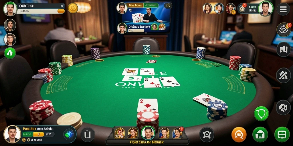 Tampilan gameplay seru di OKJKT dengan kartu poker yang menarik.