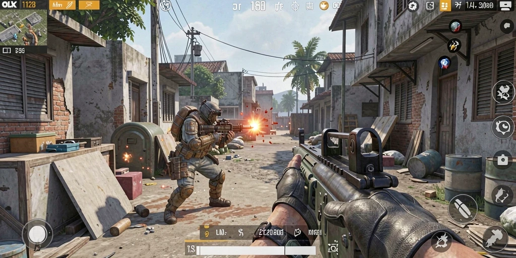 Tampilan gameplay intens dari OLX128 dengan aksi seru.