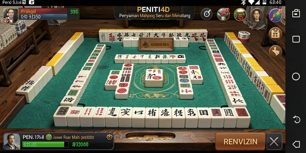 Tampilan gameplay PENITI4D yang menampilkan ubin Mahjong berwarna-warni.