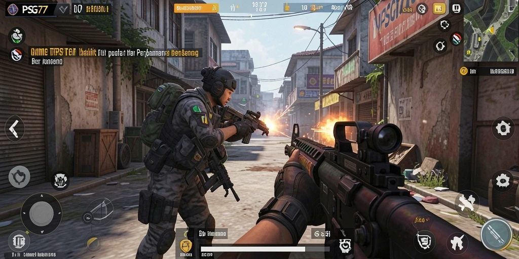 Screenshot gameplay PSG77 menampilkan aksi seru dalam pertempuran TPS.