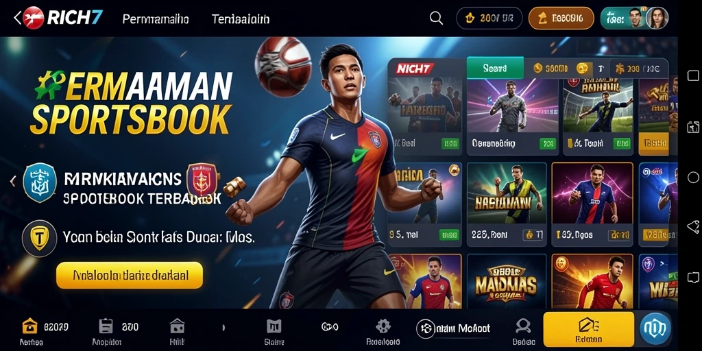 Tampilan gameplay menarik dari RICH7 yang menampilkan taruhan olahraga.