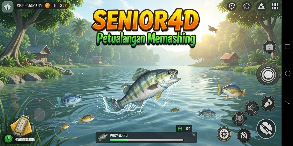 Tampilan gameplay memancing yang seru dan mendetail di SENIOR4D.