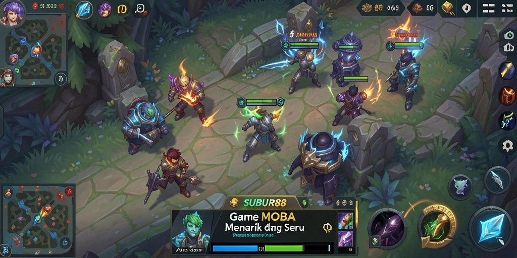 Tampilan gameplay seru SUBUR88 dengan aksi MOBA yang cepat.