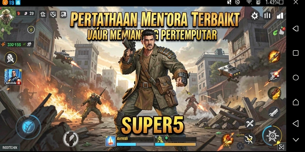 Tampilan menarik dari gameplay Tower Defense SUPER5.