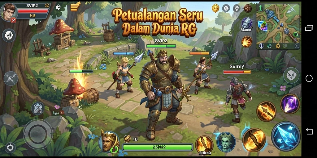 Tampilan gameplay mengasyikkan dengan pertempuran seru dan karakter unik.