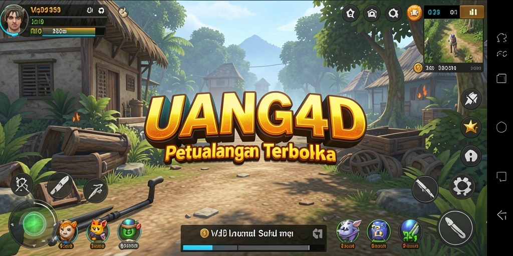 Screenshot menunjukkan pemain menjelajahi dunia terbuka yang indah dalam UANG4D.