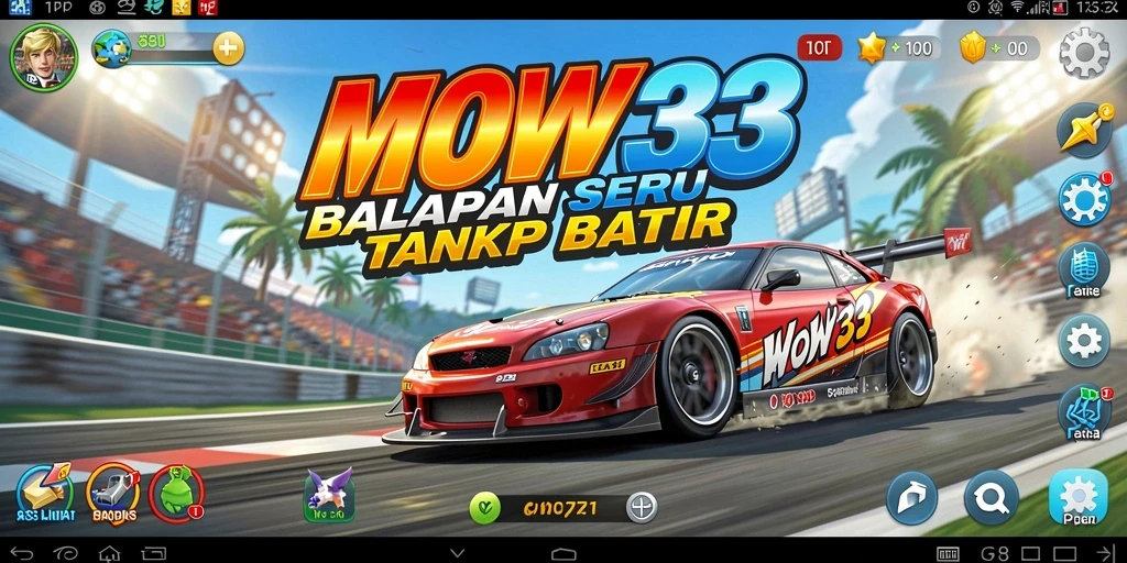 Tampilan gameplay seru di WOW33 dengan berbagai kendaraan dan trek menantang.