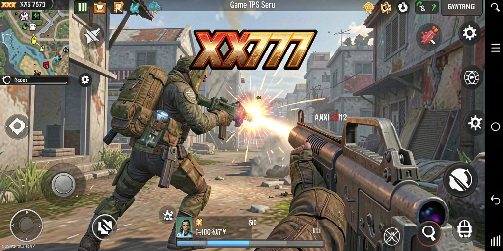 Screenshot XXX777 menampilkan aksi tembak-menembak yang intens dan dinamis.