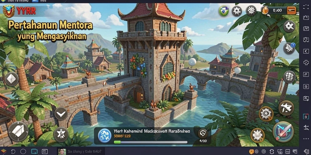 Tampilan gameplay <strong>YYRR</strong> dengan menara pertahanan yang beragam dan musuh yang menyerang.